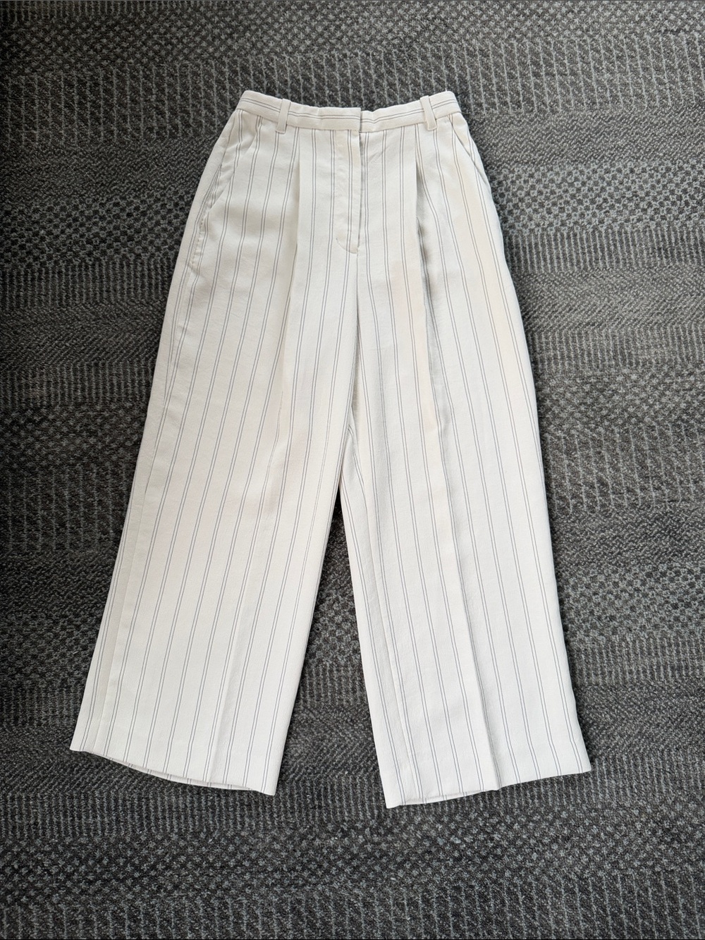 Aritzia Wide-Leg Pinstripe Trousers with Navy Stripes